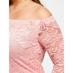 Fashion fat size women off shoulder pink lace sex long dress