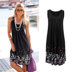 Sleeveless Floral Print Loose Beach Dress