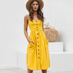 Simplee Elegant button women dress